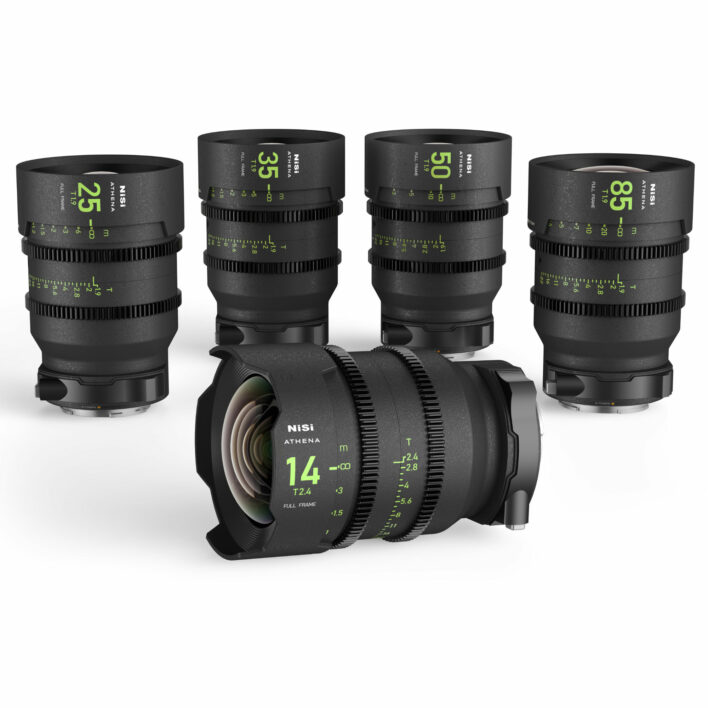 NiSi ATHENA PRIME Full Frame Cinema Lens Kit with 5 Lenses 14mm T2.4, 25mm T1.9, 35mm T1.9, 50mm T1.9, 85mm T1.9 + Hard Case (L Mount) L Mount | NiSi Optics USA |