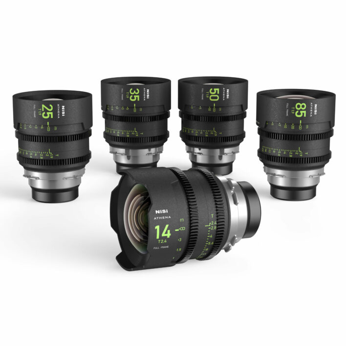 NiSi ATHENA PRIME Full Frame Cinema Lens Kit with 5 Lenses 14mm T2.4, 25mm T1.9, 35mm T1.9, 50mm T1.9, 85mm T1.9 + Hard Case (PL Mount) NiSi Athena Cinema Lenses | NiSi Optics USA |