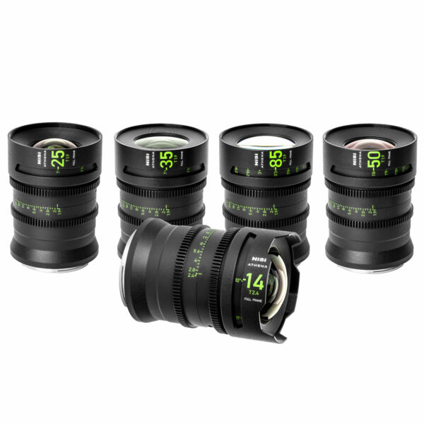 NiSi ATHENA PRIME Full Frame Cinema Lens Kit with 5 Lenses 14mm T2.4, 25mm T1.9, 35mm T1.9, 50mm T1.9, 85mm T1.9 + Hard Case (G Mount | No Drop In Filter) G Mount | NiSi Optics USA |