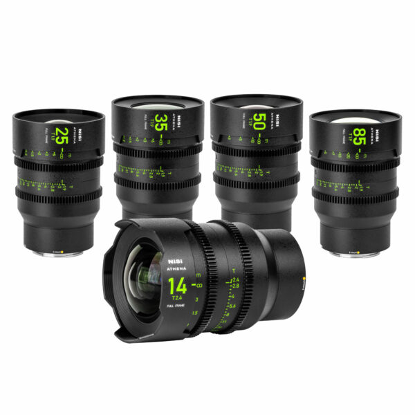 NiSi ATHENA PRIME Full Frame Cinema Lens Kit with 5 Lenses 14mm T2.4, 25mm T1.9, 35mm T1.9, 50mm T1.9, 85mm T1.9 + Hard Case (E Mount | No Drop In Filter) E Mount | NiSi Optics USA |