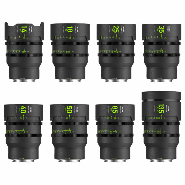 NiSi ATHENA PRIME Full Frame Cinema Lens MASTER Kit with 8 Lenses 14mm T2.4, 18mm T2.2 , 25mm T1.9, 35mm T1.9, 40mm T1.9, 50mm T1.9, 85mm T1.9, 135 T2.2 + Hard Case (G Mount | No Drop In Filter) G Mount | NiSi Optics USA | 2