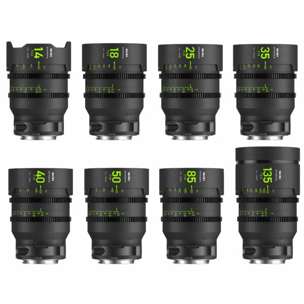 NiSi ATHENA PRIME Full Frame Cinema Lens MASTER Kit with 8 Lenses 14mm T2.4, 18mm T2.2, 25mm T1.9, 35mm T1.9, 40mm T1.9, 50mm T1.9, 85mm T1.9 135mm T2.2 + Hard Case (L Mount) L Mount | NiSi Optics USA |