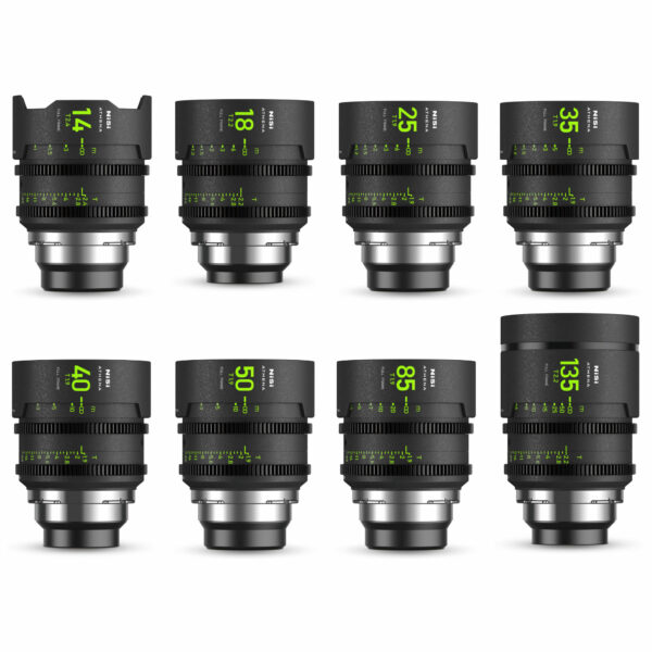NiSi ATHENA PRIME Full Frame Cinema Lens MASTER Kit with 8 Lenses 14mm T2.4, 18mm T2.2, 25mm T1.9, 35mm T1.9, 40mm T1.9, 50mm T1.9, 85mm T1.9, 135mm T2.2 + Hard Case (PL Mount) Master Kit (8 Lenses) | NiSi Optics USA |