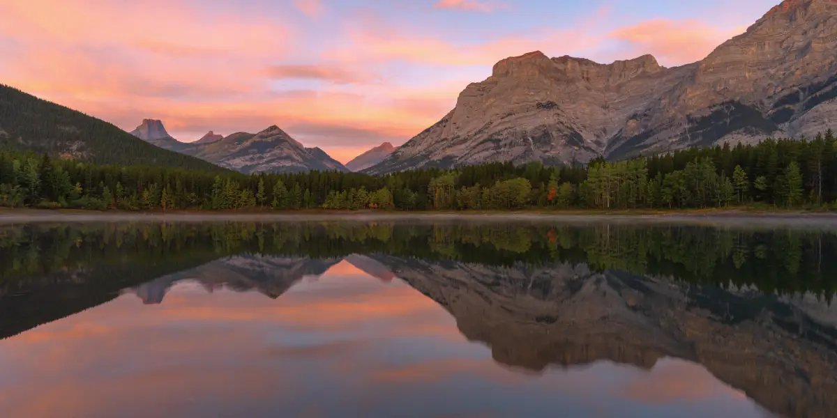 Mountain lake at sunset