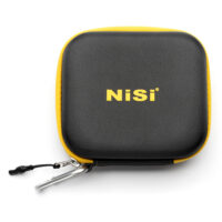 NiSi Caddy III Circular Filter Pouch closed, front three-quarter view with metal carabiner and cord pull