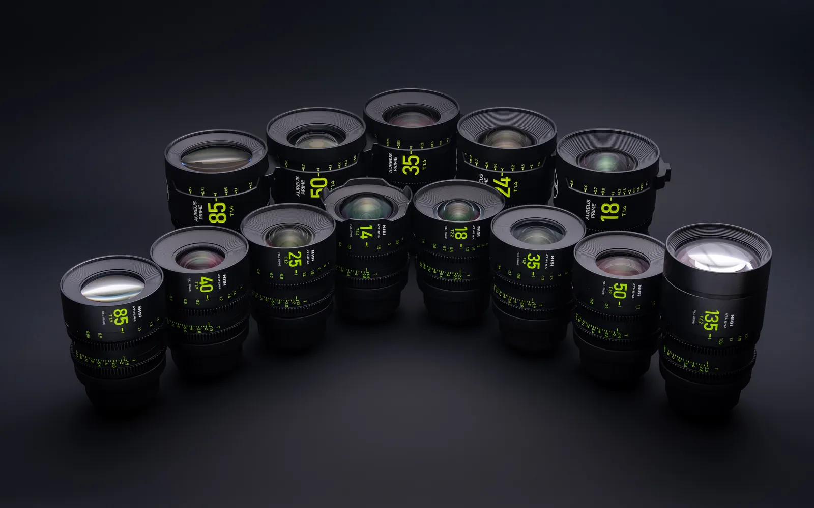 AUREUS PRIME and ATHENA PRIME cinema lenses grouped together